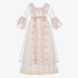 Abuela Tata-Girls Ivory & Pink Tulle Ceremony Dress | Childrensalon