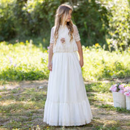 Abuela Tata-Girls Ivory Tulle Lace Skirt Set | Childrensalon