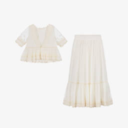 Abuela Tata-Girls Ivory Tulle Lace Skirt Set | Childrensalon