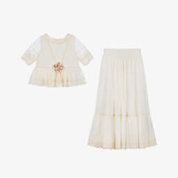 Abuela Tata-Girls Ivory Tulle Lace Skirt Set | Childrensalon