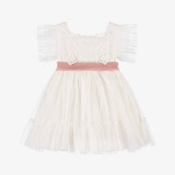 Abuela Tata-Girls White Tulle Dress With Sash | Childrensalon