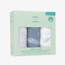 aden + anais-Blue Organic Cotton Muslin Cloths (3 Pack) | Childrensalon
