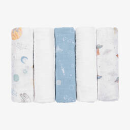 aden + anais-Boys White Cotton Muslin Cloths (5 Pack) | Childrensalon