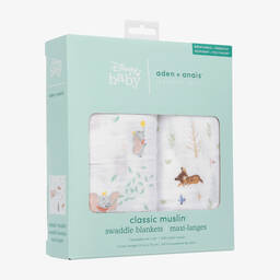 aden + anais-لفًافات بطبعة ديزني قطن موسلين أبيض (عدد 2) | Childrensalon