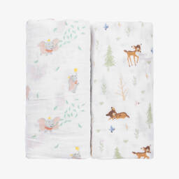 aden + anais-لفًافات بطبعة ديزني قطن موسلين أبيض (عدد 2) | Childrensalon