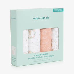 aden + anais-4 لفًافات قطن موسلين لون أبيض وزهري للمولودات | Childrensalon
