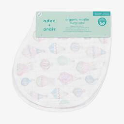 Hot Air Balloon Print White Muslin Burp Bibs (2 Pack)