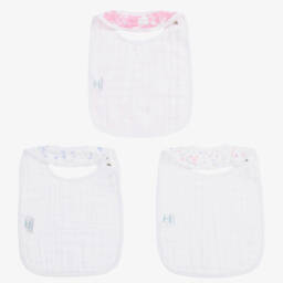 aden + anais-Pink & White Cotton Muslin Bibs (3 Pack) | Childrensalon