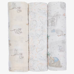 aden + anais-لُفافات بطبعة ديزني قطن موسلين لون أبيض (عدد 3) | Childrensalon