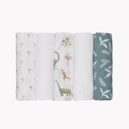 aden + anais-White Dinosaur Jungle Muslin Squares (5 Pack) | Childrensalon
