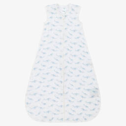 aden + anais-White Organic Cotton Blue Whale Print Sleeping Bag | Childrensalon