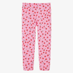 Girls Pink Tulip Print Ribbed Leggings