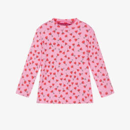 Girls Pink Tulip Print Ribbed Top
