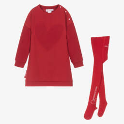 Agatha Ruiz de la Prada-Girls Red Heart Jersey Dress & Tights Set | Childrensalon