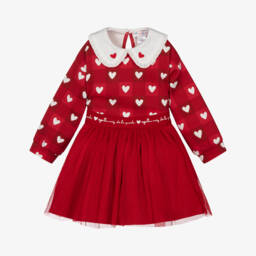 Agatha Ruiz de la Prada-Girls Red Skirt Set with Checked Heart Pattern | Childrensalon
