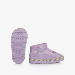 Agatha Ruiz de la Prada-Girls Shiny Purple Glitter Ankle Boots with Faux Fur Lining | Childrensalon