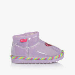 Agatha Ruiz de la Prada-Girls Shiny Purple Glitter Ankle Boots with Faux Fur Lining | Childrensalon