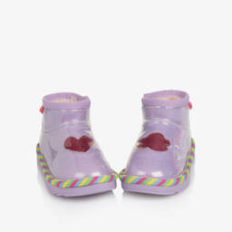 Agatha Ruiz de la Prada-Girls Shiny Purple Glitter Ankle Boots with Faux Fur Lining | Childrensalon