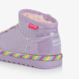 Agatha Ruiz de la Prada-Girls Shiny Purple Glitter Ankle Boots with Faux Fur Lining | Childrensalon