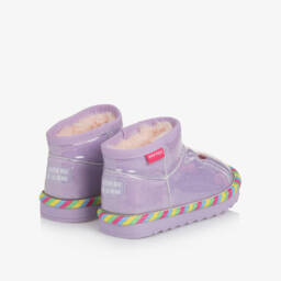 Agatha Ruiz de la Prada-Girls Shiny Purple Glitter Ankle Boots with Faux Fur Lining | Childrensalon