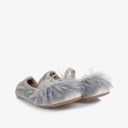 Age of Innocence-Girls Grey Velvet Ballerina Pumps | Childrensalon