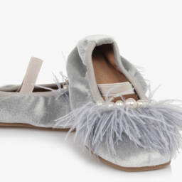Age of Innocence-Girls Grey Velvet Ballerina Pumps | Childrensalon