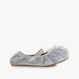 Age of Innocence-Girls Grey Velvet Ballerina Pumps | Childrensalon