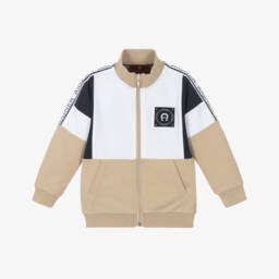 AIGNER-Baby Boys Beige Cotton Zip-Up Top | Childrensalon