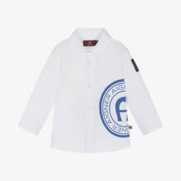 AIGNER-Baby Boys White & Blue Cotton Shirt | Childrensalon