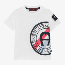 AIGNER-Baby Boys White Cotton T-Shirt With Horseshoe | Childrensalon