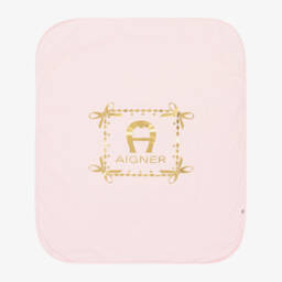 AIGNER-Girls Pink Pima Cotton Babygrow with Gold Logo Print | Childrensalon