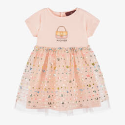 AIGNER-Baby Girls Pink Cotton & Tulle Short Sleeve Dress | Childrensalon
