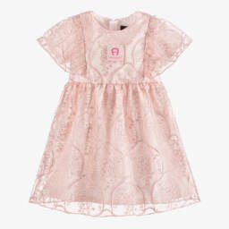 AIGNER-Baby Girls Pink Floral Embroidered Tulle Dress | Childrensalon