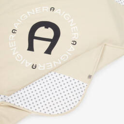 AIGNER-Beige Pima Cotton Padded Blanket with Horseshoe Logo (90cm) | Childrensalon