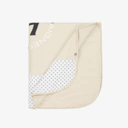 AIGNER-Beige Pima Cotton Padded Blanket with Horseshoe Logo (90cm) | Childrensalon