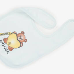 AIGNER-Blue Pima Cotton Teddy Bear Bib | Childrensalon