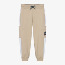Boys Beige Cotton Cargo Joggers