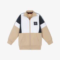 AIGNER-Boys Beige Cotton Zip-Up Top | Childrensalon