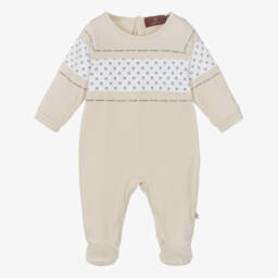 AIGNER-Boys Beige & White Pima Cotton Babygrow | Childrensalon