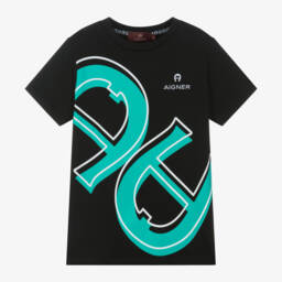 AIGNER-Boys Black Short-Sleeved Cotton T-Shirt | Childrensalon