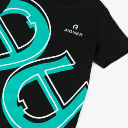 AIGNER-Boys Black Short-Sleeved Cotton T-Shirt | Childrensalon
