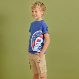 AIGNER-Boys Blue Cotton T-Shirt With Logo Design | Childrensalon