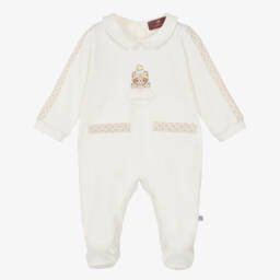 AIGNER-Boys Ivory & Beige Pima Cotton Teddy Babygrow | Childrensalon