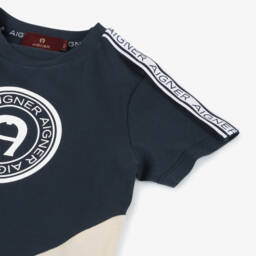AIGNER-Boys Navy Blue A Horseshoe Cotton T-Shirt | Childrensalon