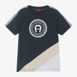 AIGNER-Boys Navy Blue A Horseshoe Cotton T-Shirt | Childrensalon