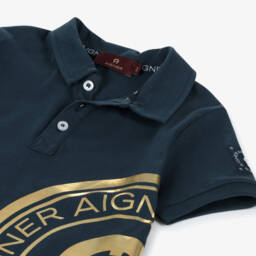 AIGNER-Boys Navy Blue Cotton Polo Shirt | Childrensalon