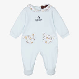 AIGNER-Boys Pale Blue Pima Cotton Teddy Babygrow | Childrensalon