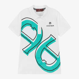 AIGNER-Boys White Cotton Polo Shirt | Childrensalon