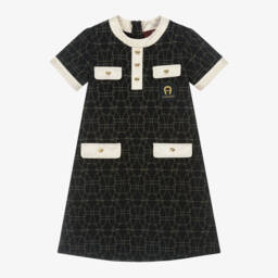 AIGNER-Girls Black & Gold Cotton Dress | Childrensalon