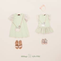 AIGNER-Girls Green Bag Print Cotton Dress | Childrensalon